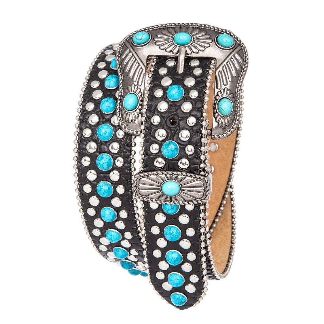 Ladies Turquoise Western Belt w/ Alligator Pattern Black Leather by Rope & Spurs - 200-6171