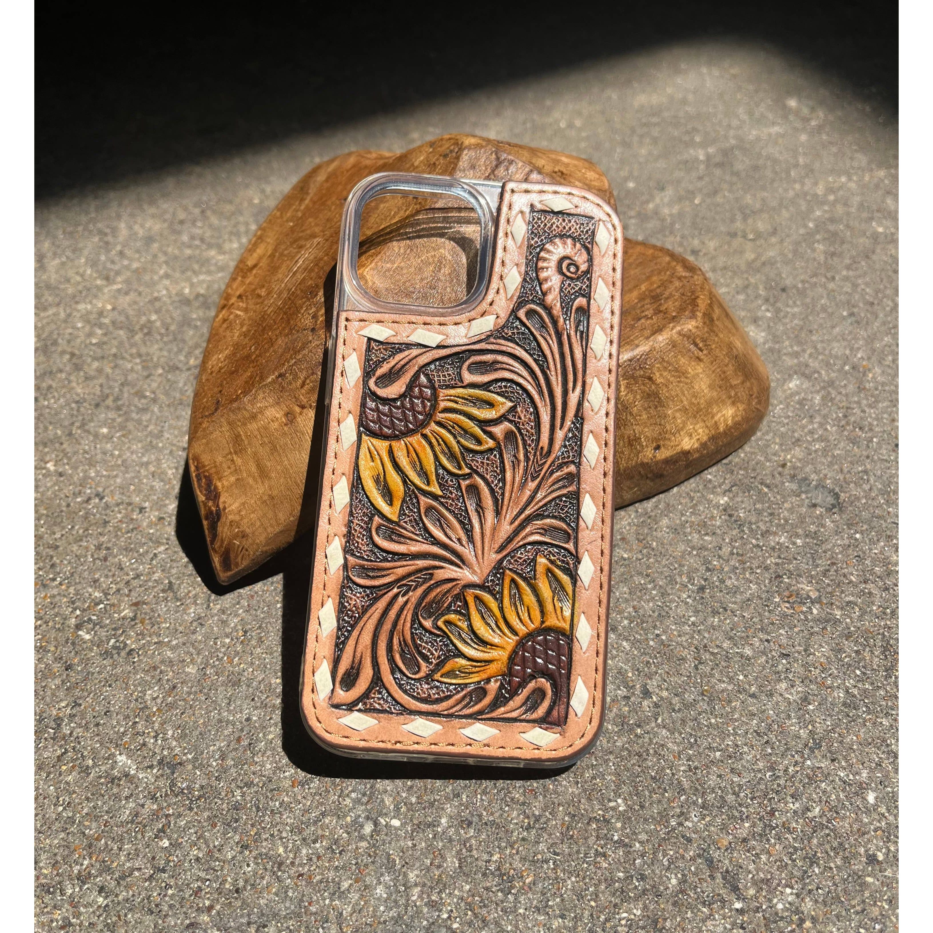 Sunflower Tooled Leather Phone Case