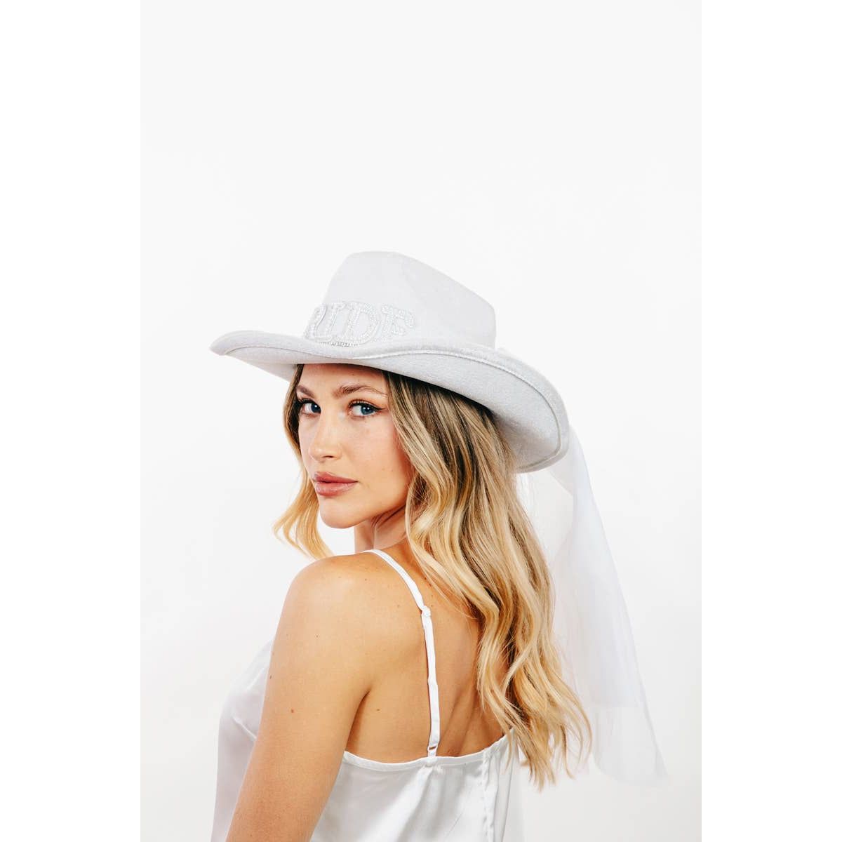 Pearl Rhinestone Stud Ribbon Bride Western Cowboy Hat