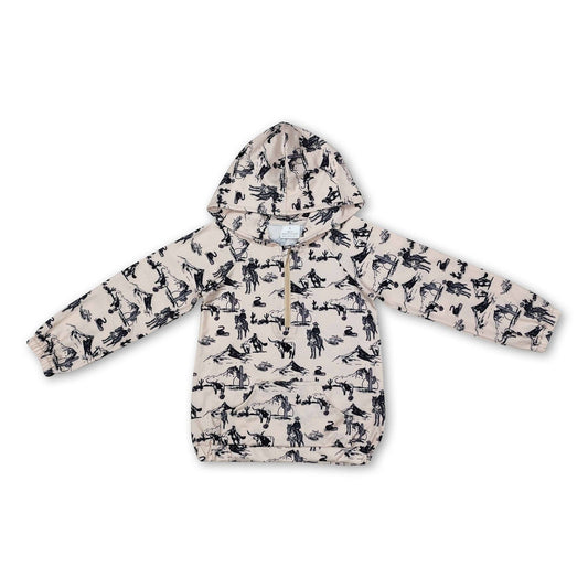 Khaki Cactus Rodeo Western Toddler Kids Hoodie