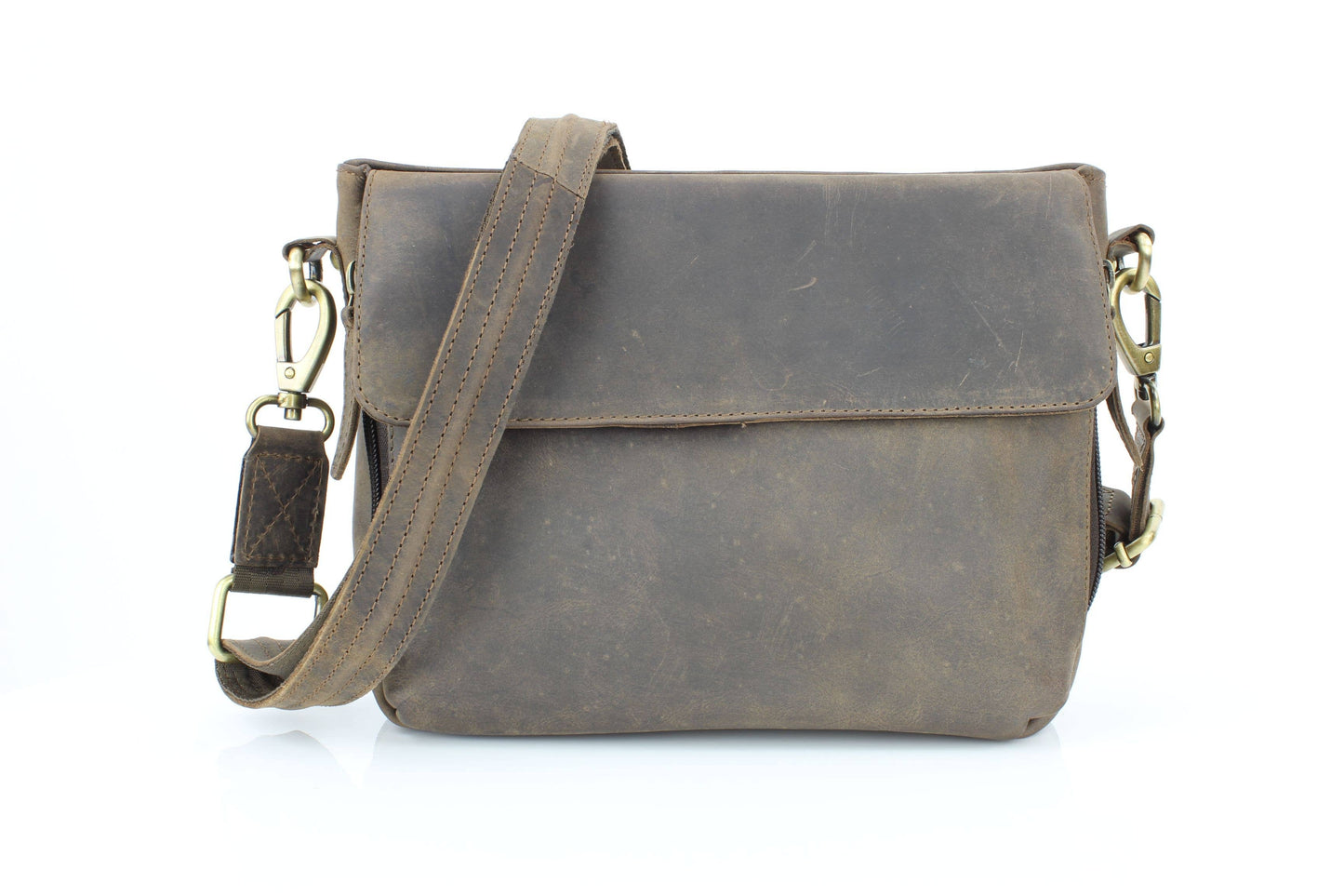 Flap Over Leather Shoulder Bag Hidden Storage 1833