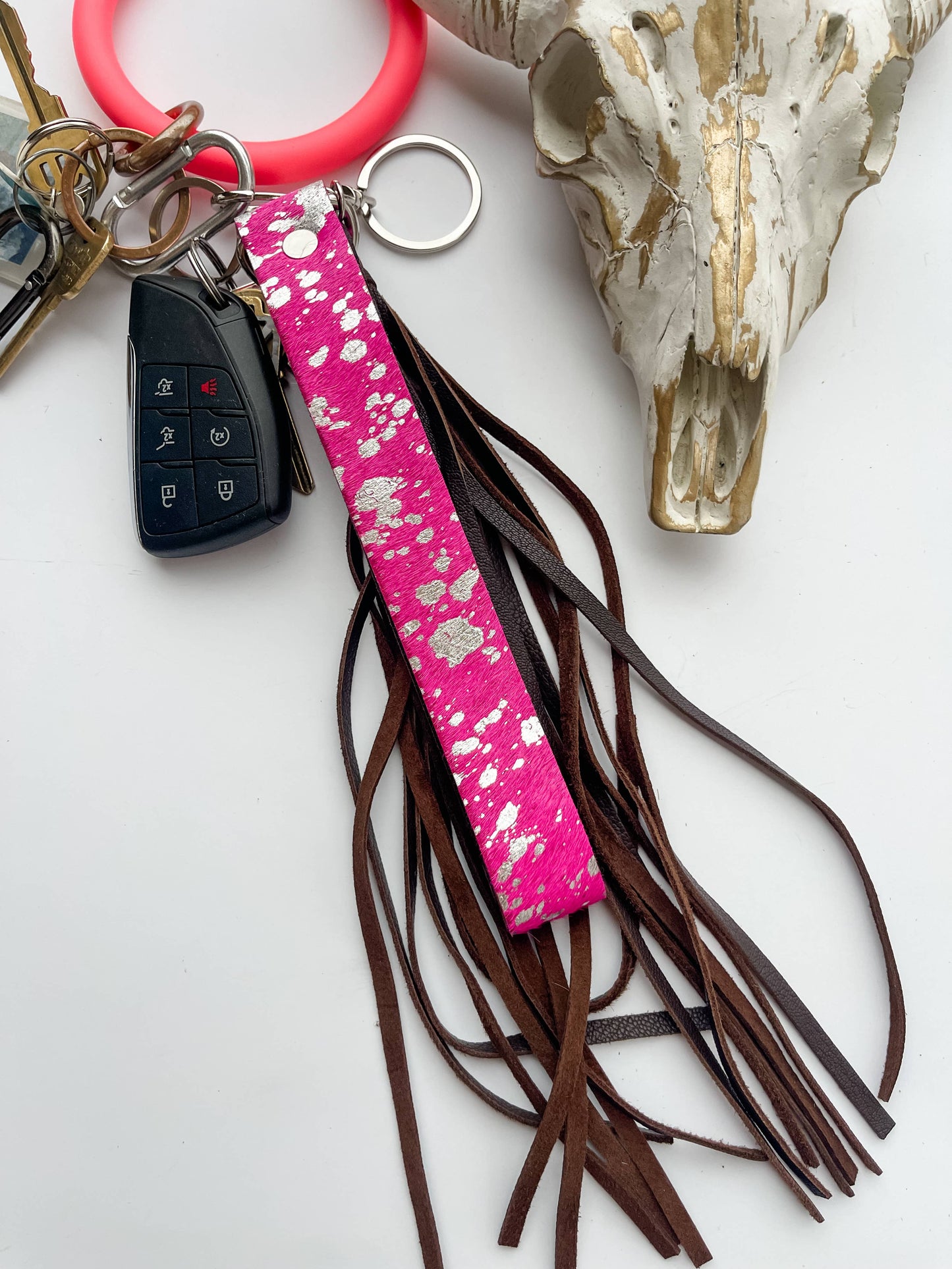 Cowhide Leather Fringe Tassel Keychain