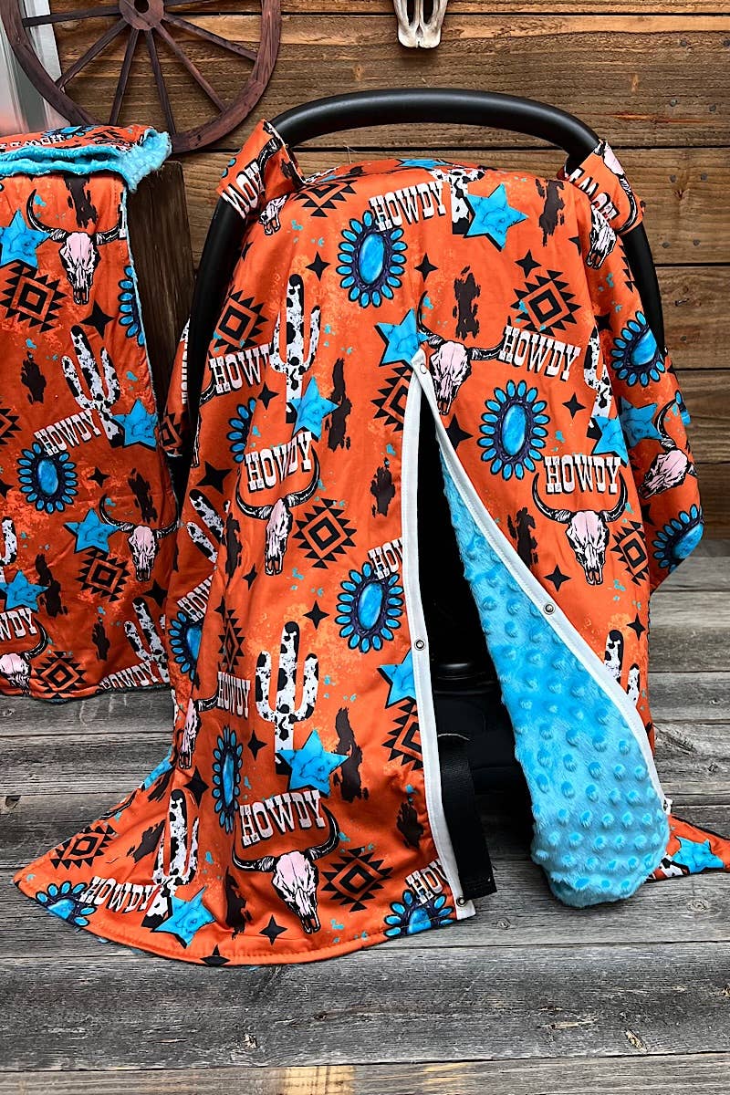 Orange Howdy Cow Skull Printed Car Seat Cover