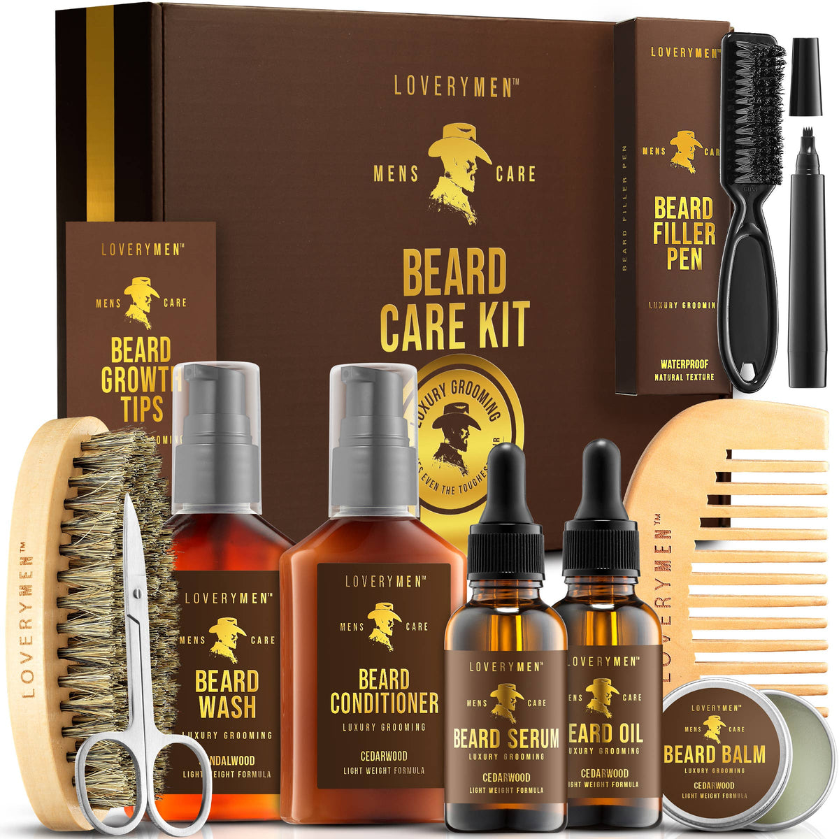 LOVERYMEN 9-Piece Ultimate Beard Care Kit Elegant Gift Box