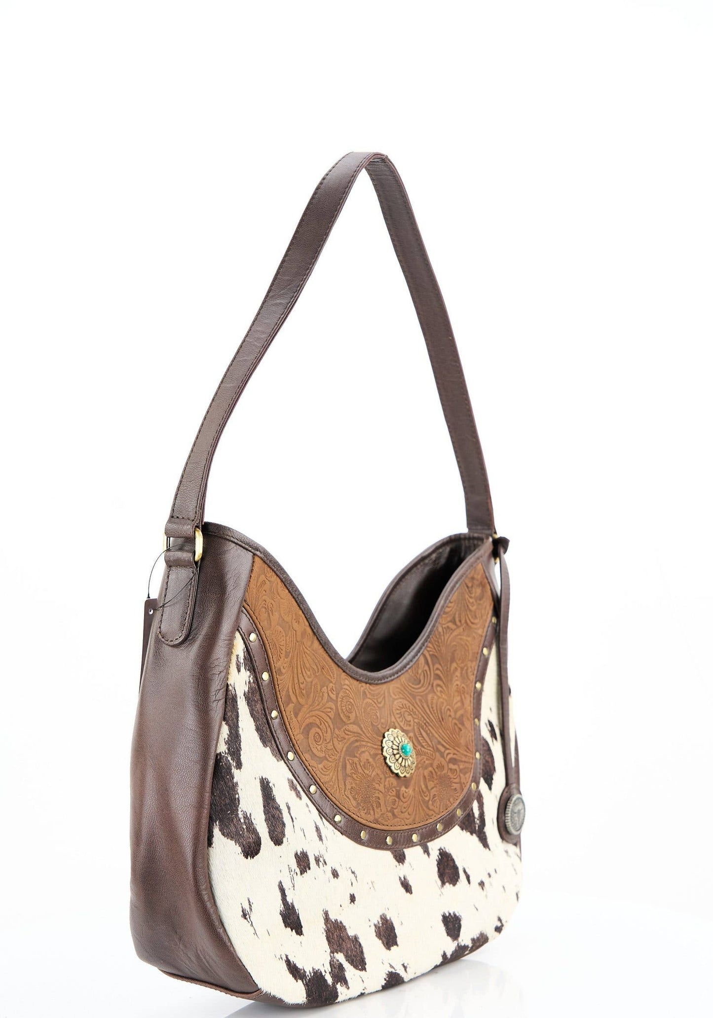 U-Shape Hide Hobo Bag with Turquoise Floral ABBG 40-26205