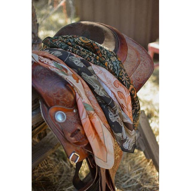 Western Harvest in Deep Juniper Silk Cowgirl Wild Rag Scarf
