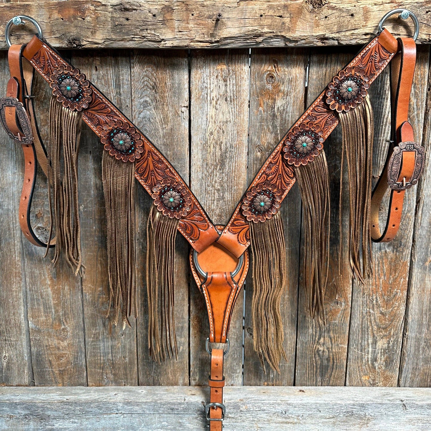 Honey Colored Floral Copper and Turquoise Tack Set #BBBC529