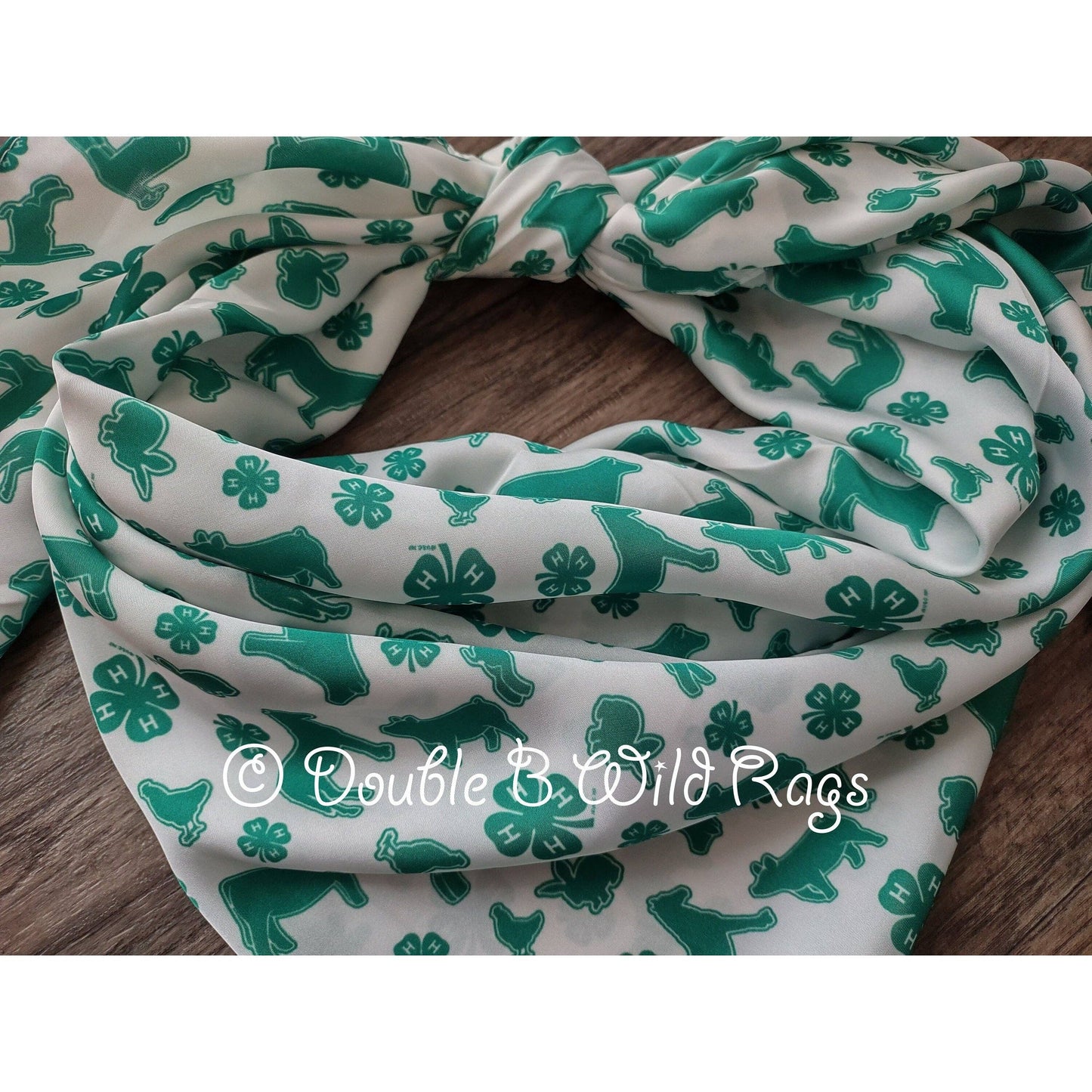 WILD RAG  4-H White with Green show animals and clover emblem Cowboy Western Neck Scarf Bandanna by Double B Wild Rags 4H