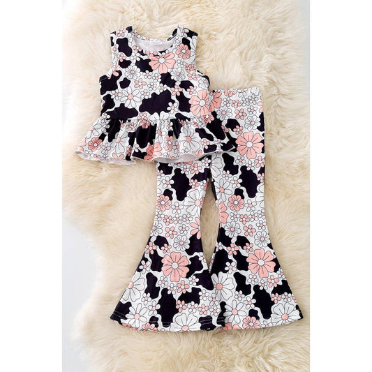 Kids Charm Online - Floral black, white & pink girls 2 piece set. OFG50880 Sol
