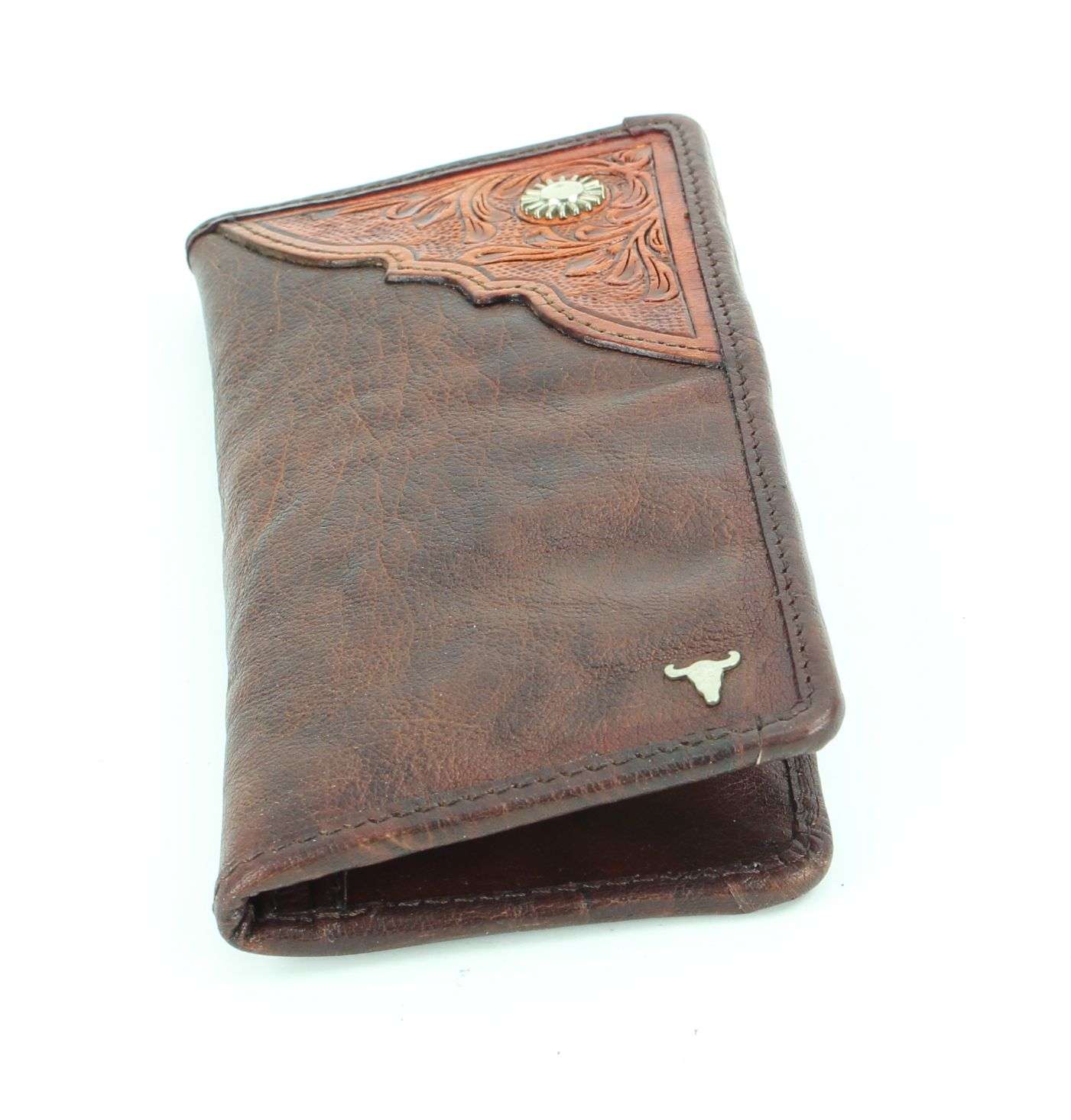 Large leather bi fold with tooled leather detail #AB W 12 To