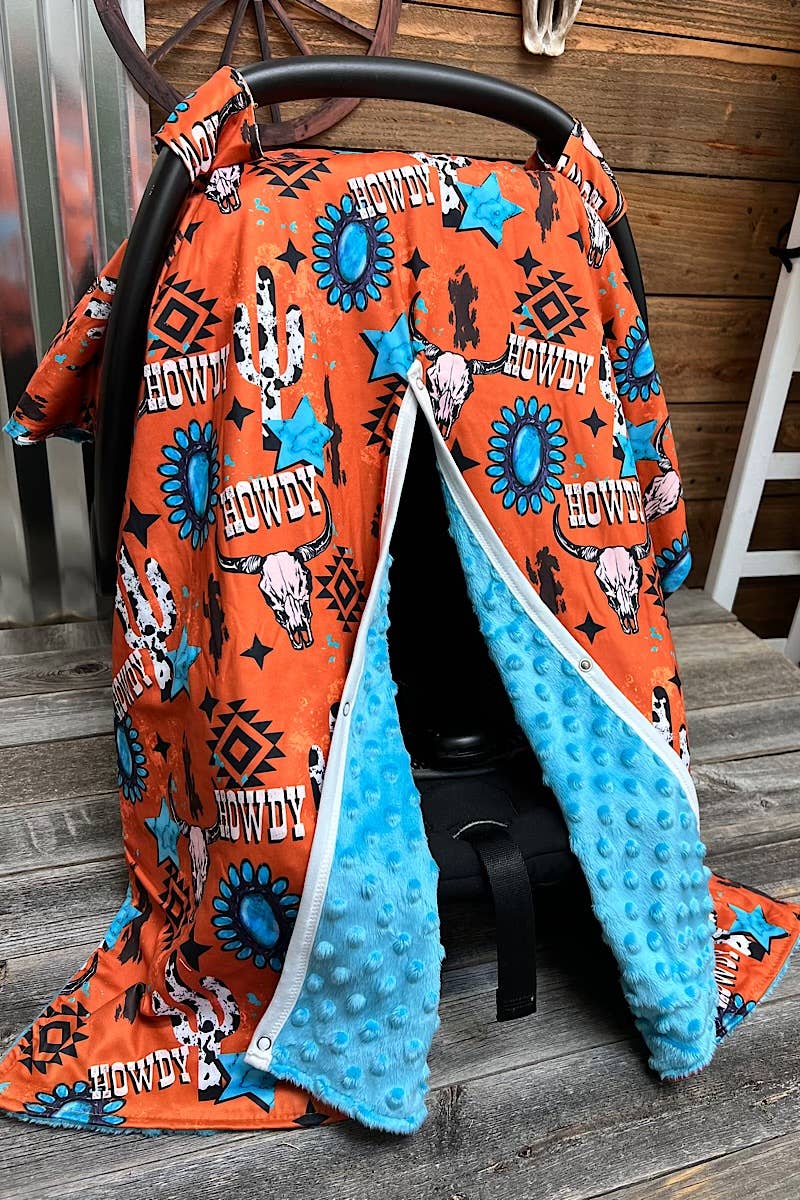 Orange Howdy Cow Skull Printed Car Seat Cover