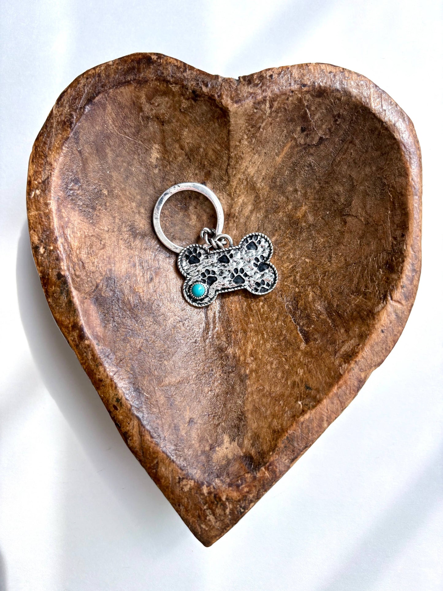Paw Printed Dog Bone Metal Pendant Keychain