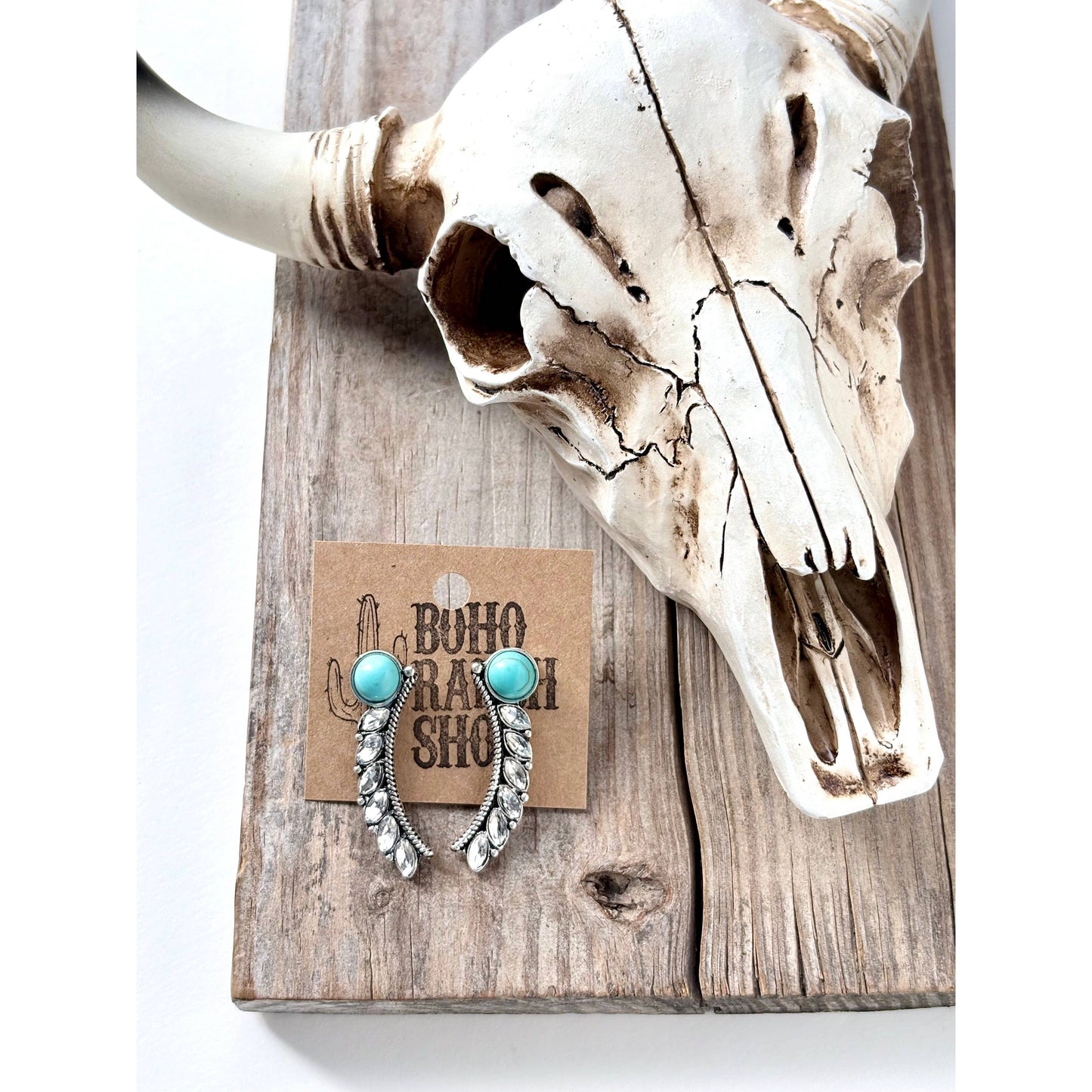 Western Style Turquoise Stone Rhinestone Statement Earrings