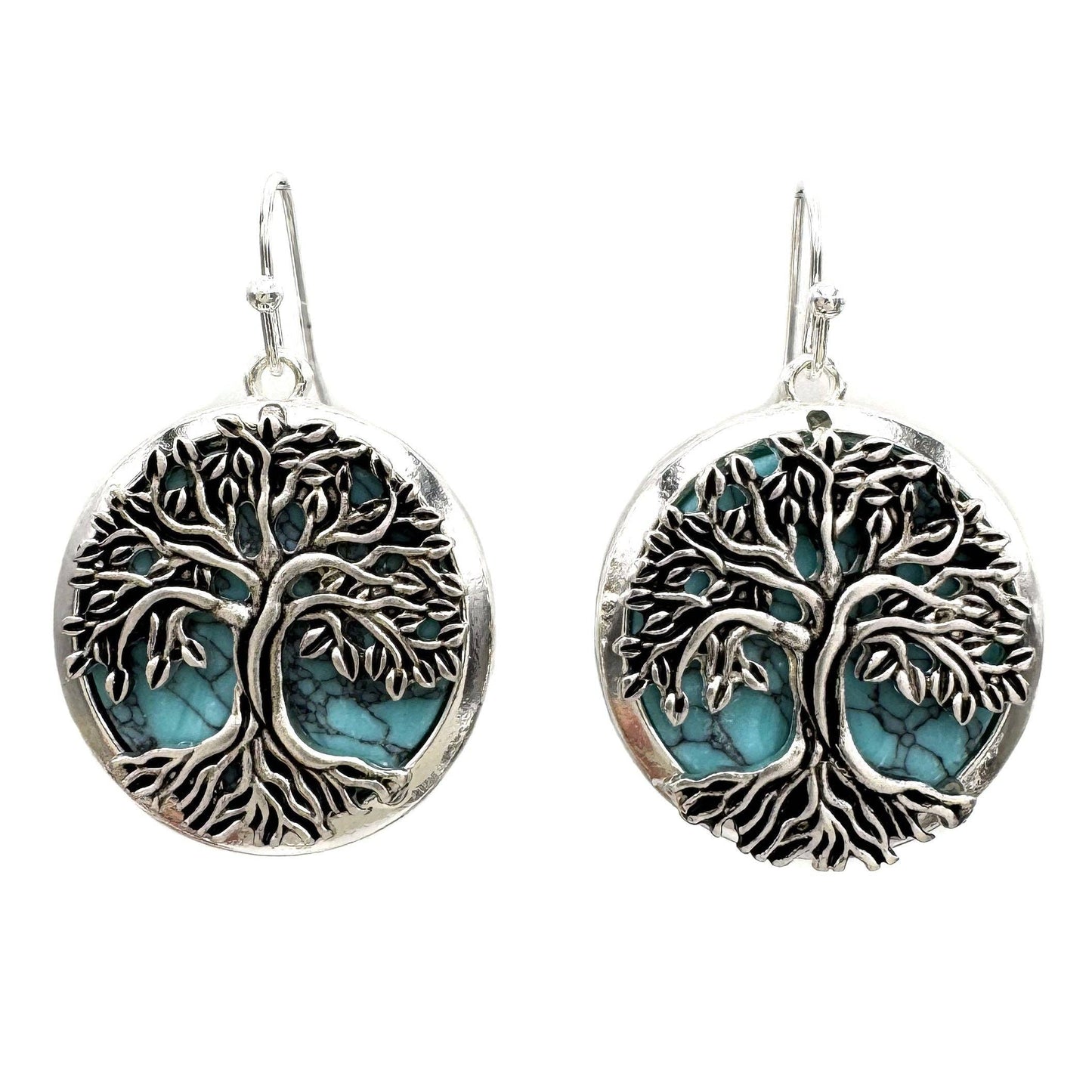 Tree of Life Turquoise Stone Western Native Earrings
