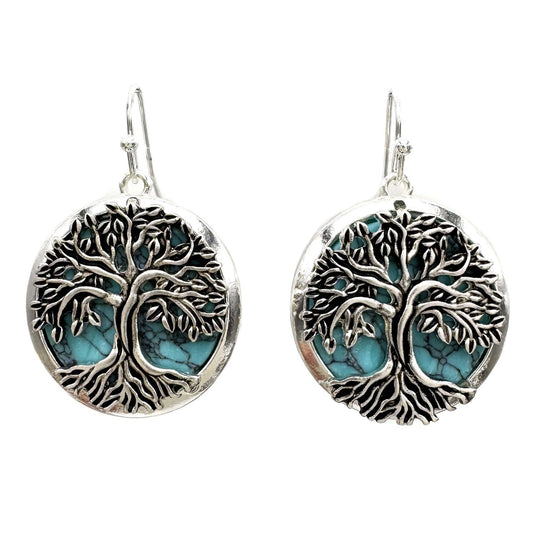 Tree of Life Turquoise Stone Western Native Earrings