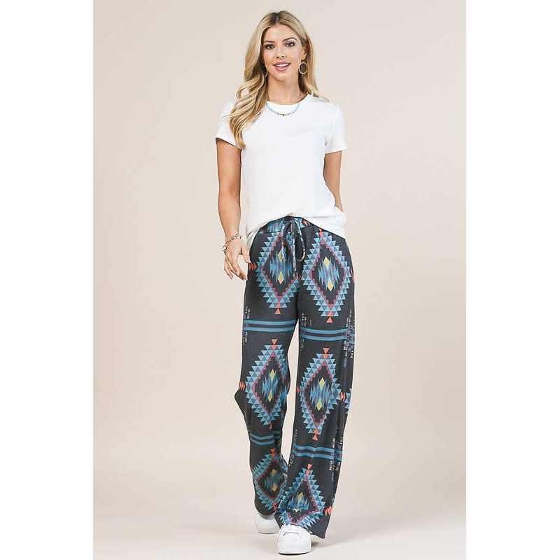 AV1044-CYNTHIA AZTEC PRINT RELAXED LONG PANTS