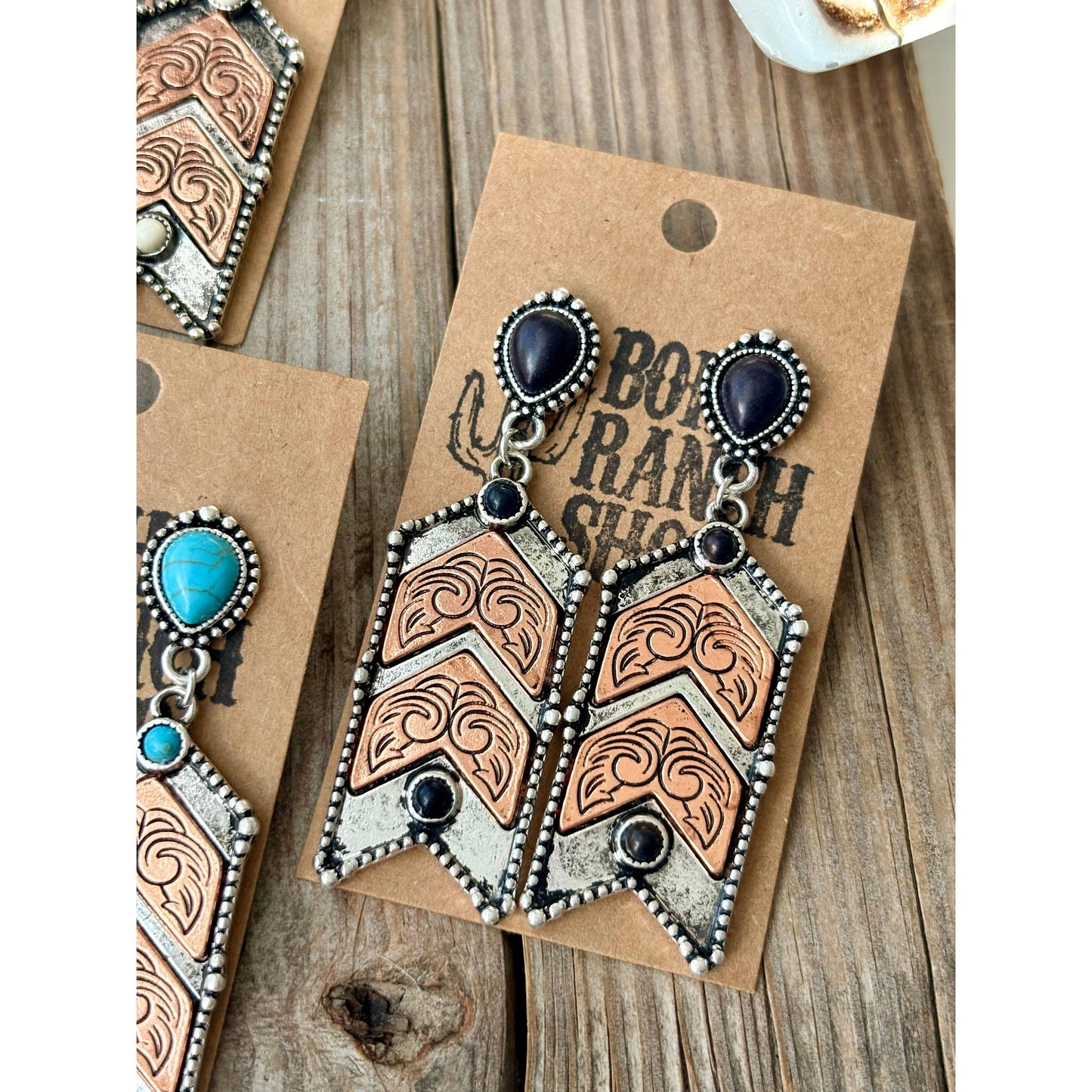 Western Style Turquoise Stone Chevron Dangle Earrings