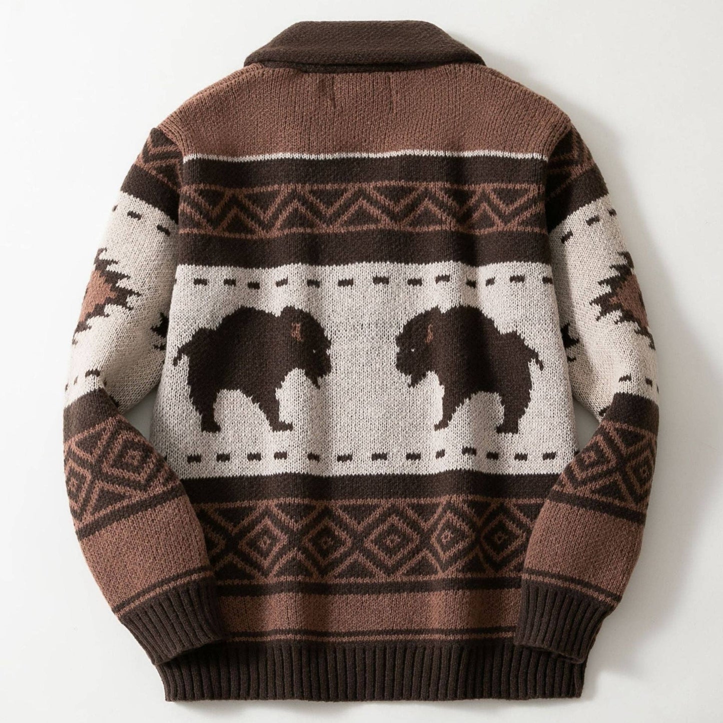 Men’s Retro Patterned Knit Cardigan Thick Outdoor Sweater