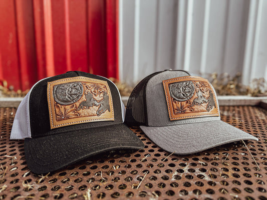 Team Roper Tooled Leather Concho Patch Cap