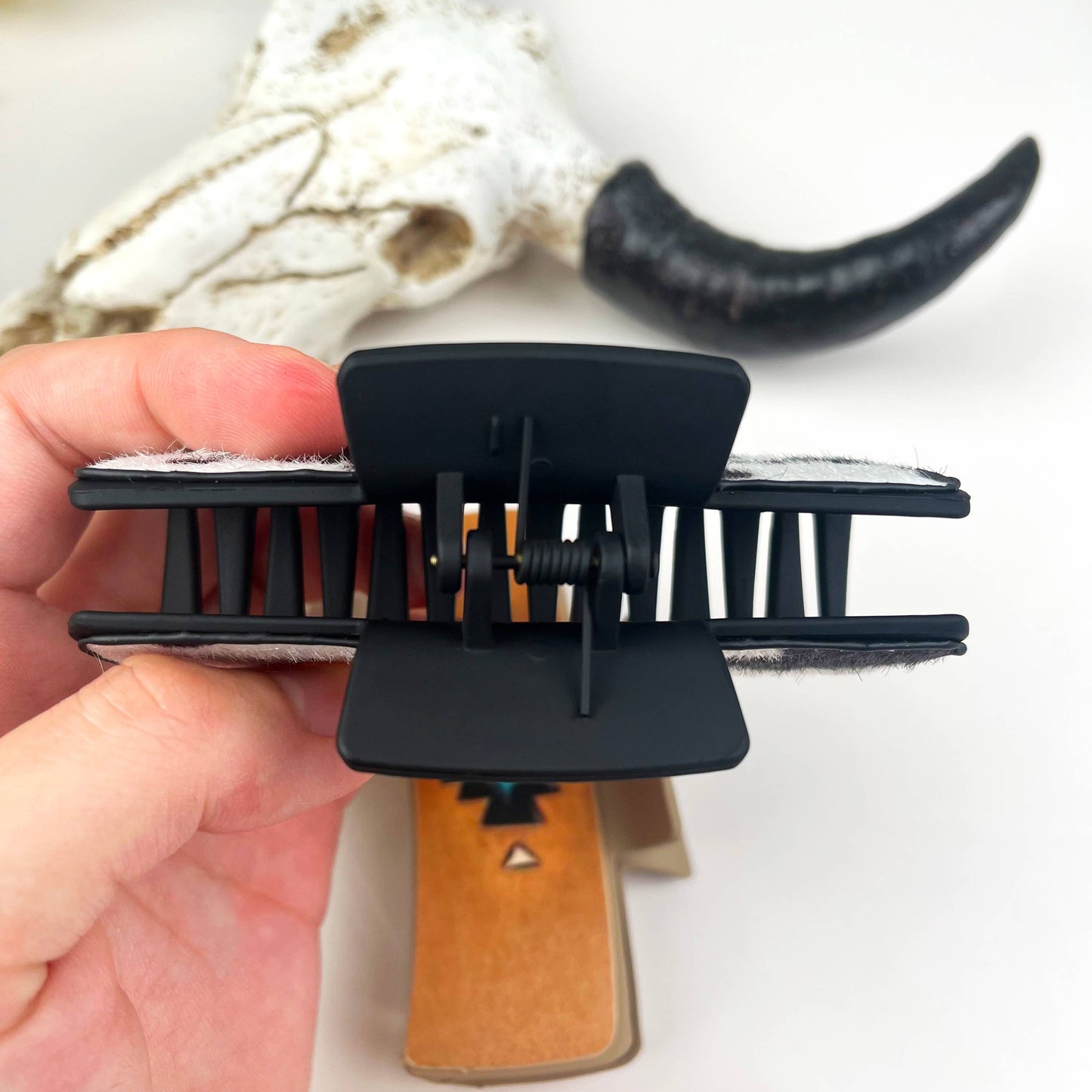 Western cowboy vintage leather hair claw clip