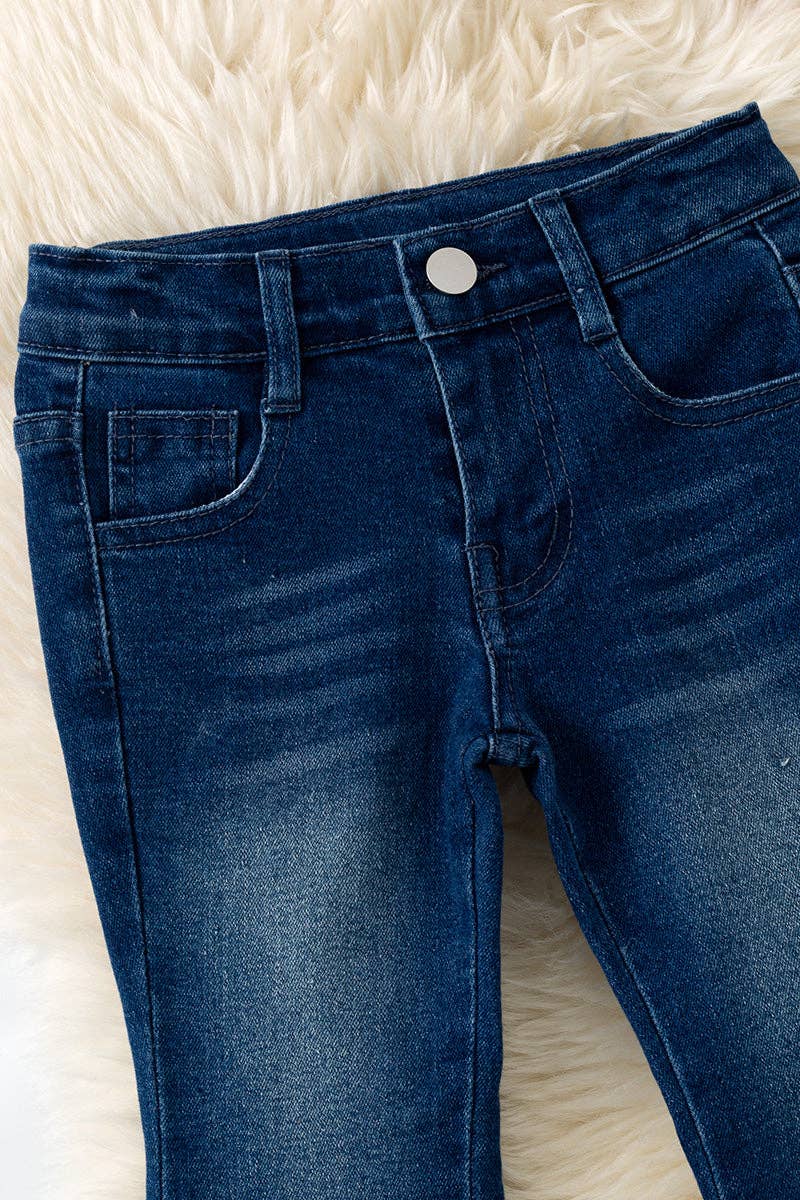 Dark Denim Blue Boot Stitch Bleached Pants PNG60139 AMY