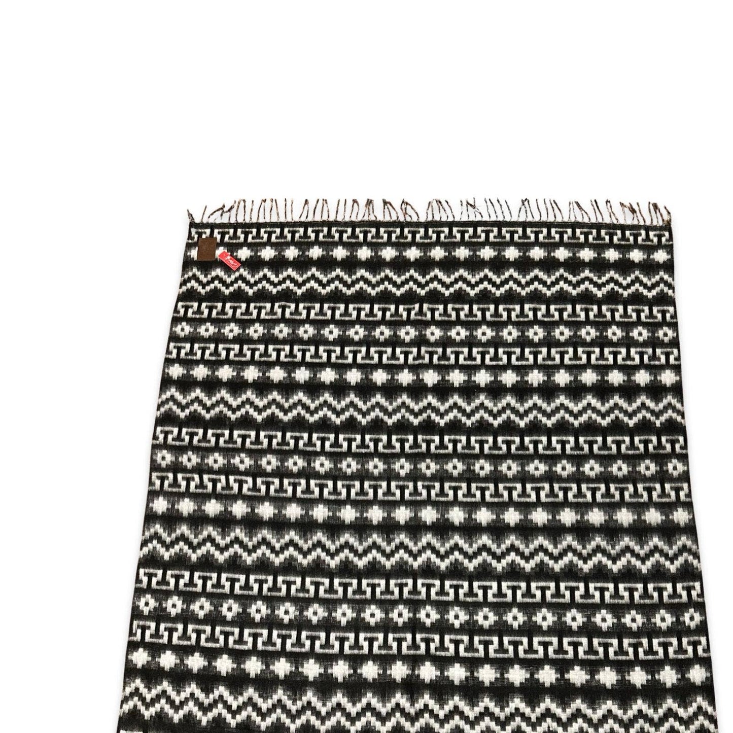 Brushed Alpaca Geometric Blanket Throw- Black Natural Shades