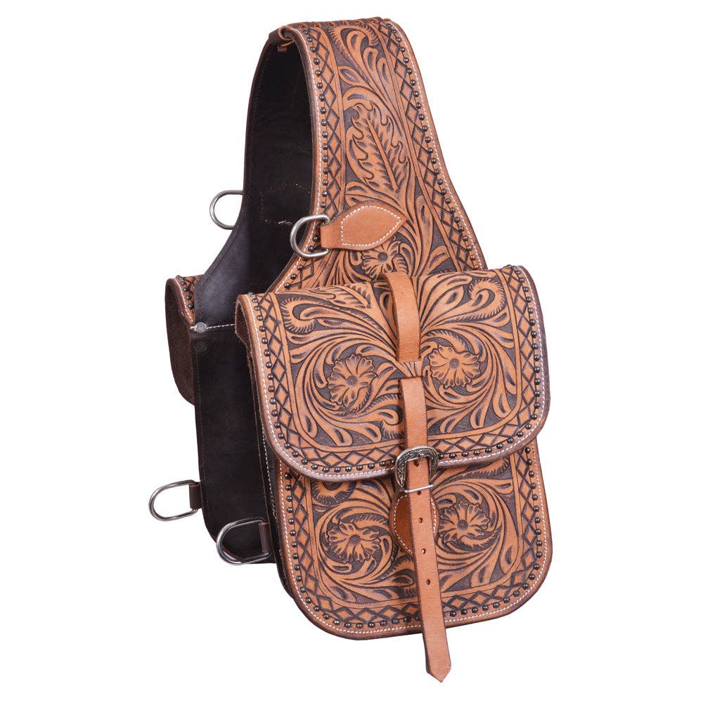 Hilason Floral  Western Horse Leather Saddle Bag Heavyduty Traditional Trail Ride