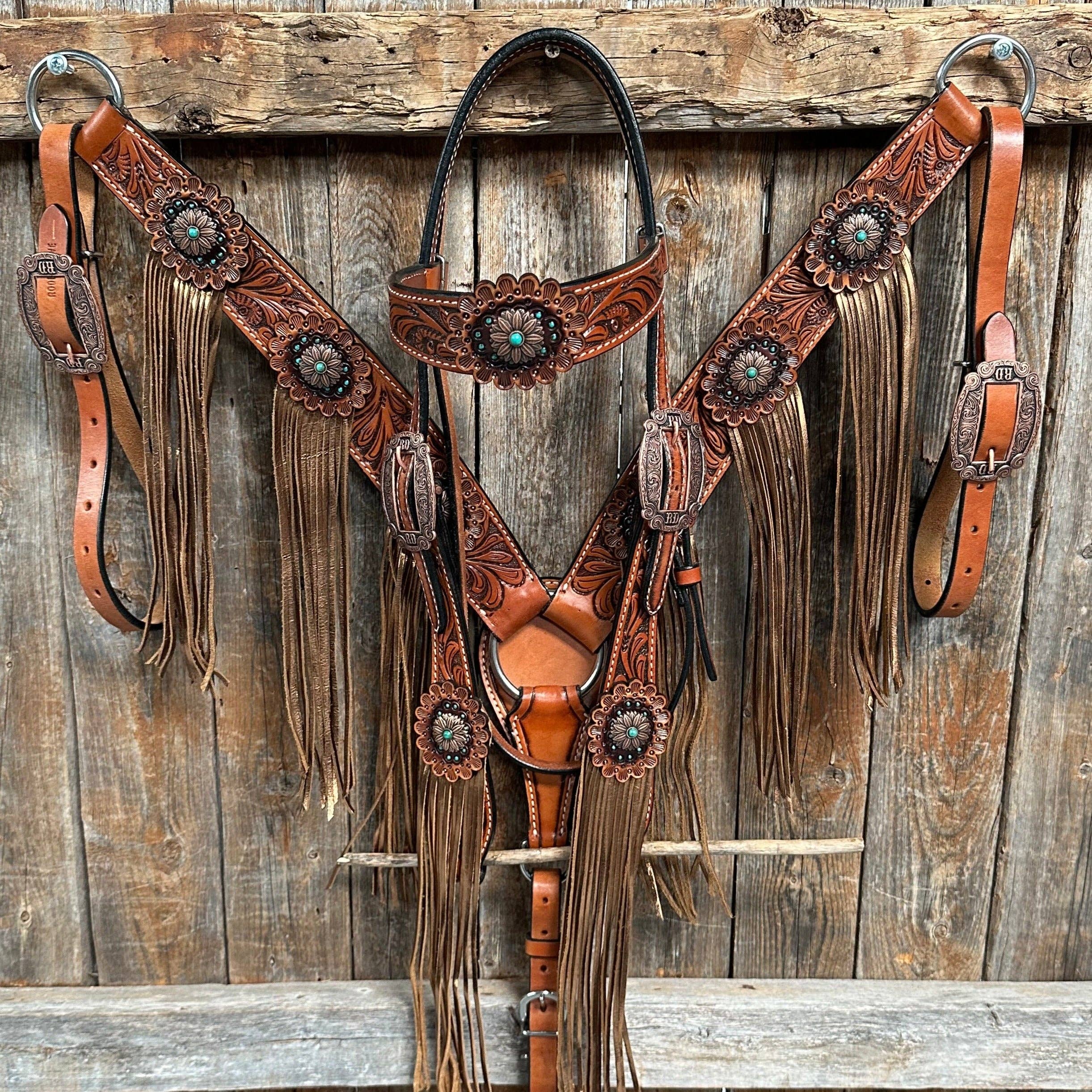 Honey Colored Floral Copper and Turquoise Tack Set #BBBC529