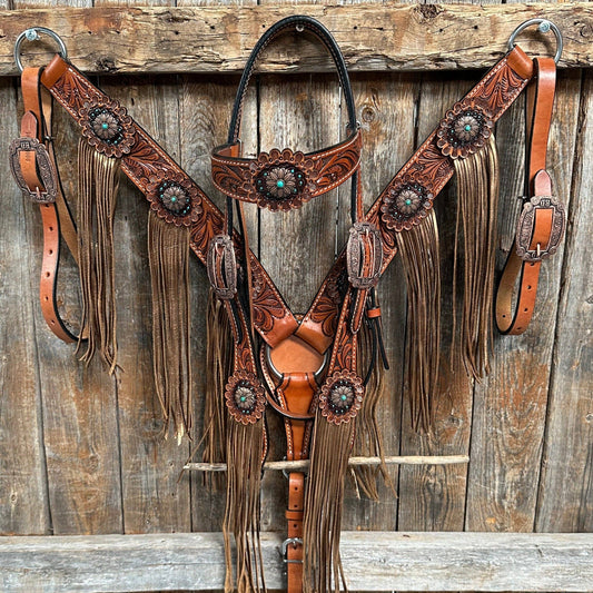 Honey Colored Floral Copper and Turquoise Tack Set #BBBC529