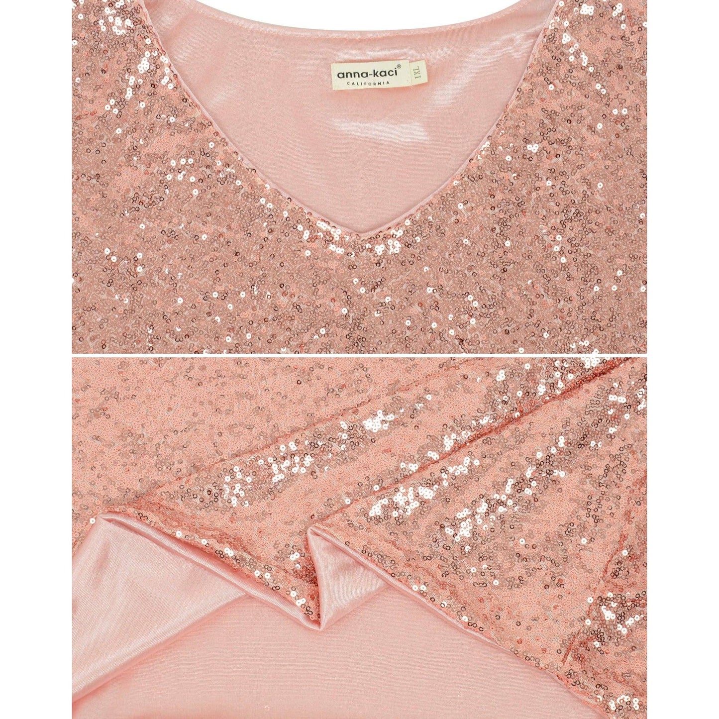 Plus Size Short Sleeve V Neck Sequin Dresses