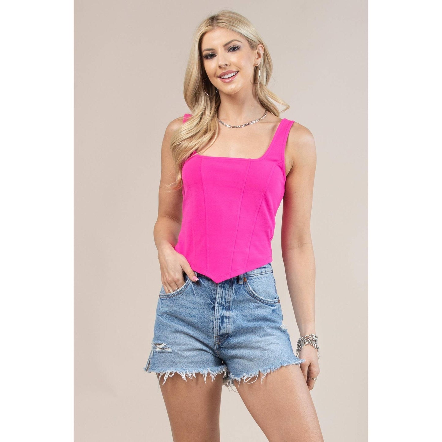 Nylon Apparel - T1352-Sd- Solid  Square Neck Crop Top