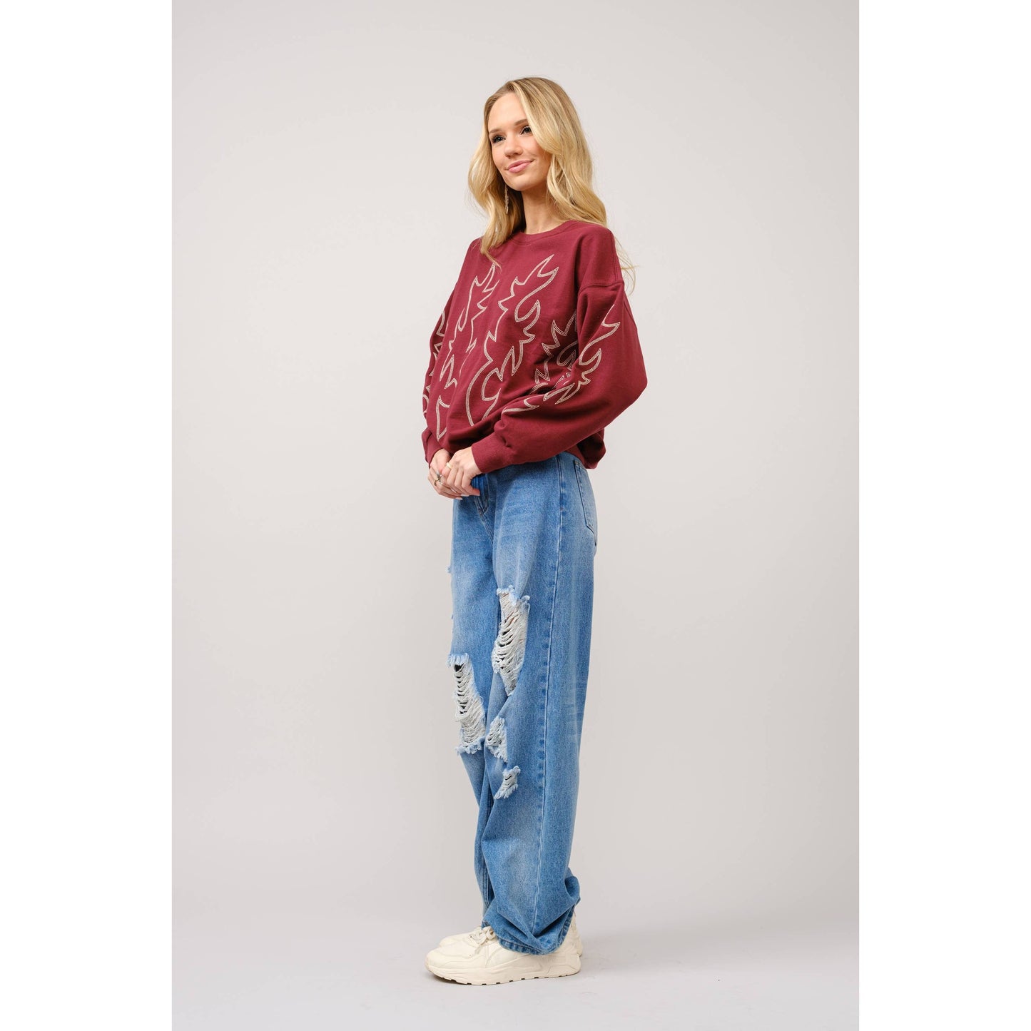 Western Boots Stitch Pullover Sweatshirt