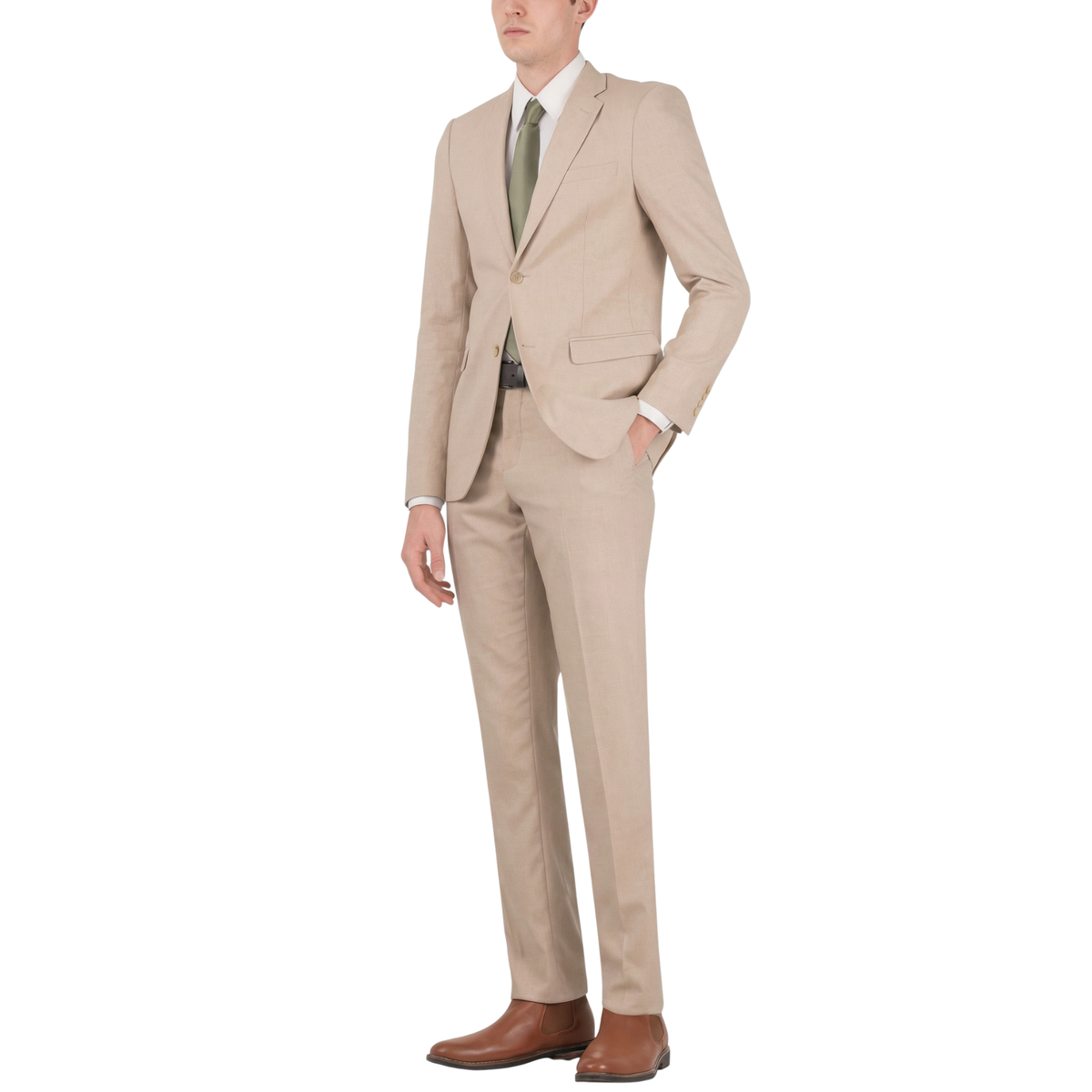 Jax Mens Tan 2 Button Notch Lapel Pick Stitching 3 Pc Slim Fit Suit