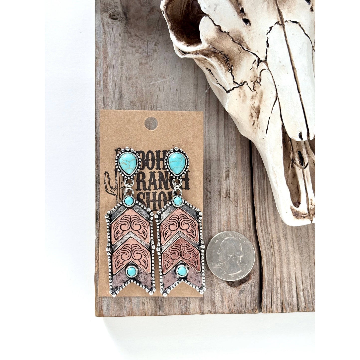 Western Style Turquoise Stone Chevron Dangle Earrings