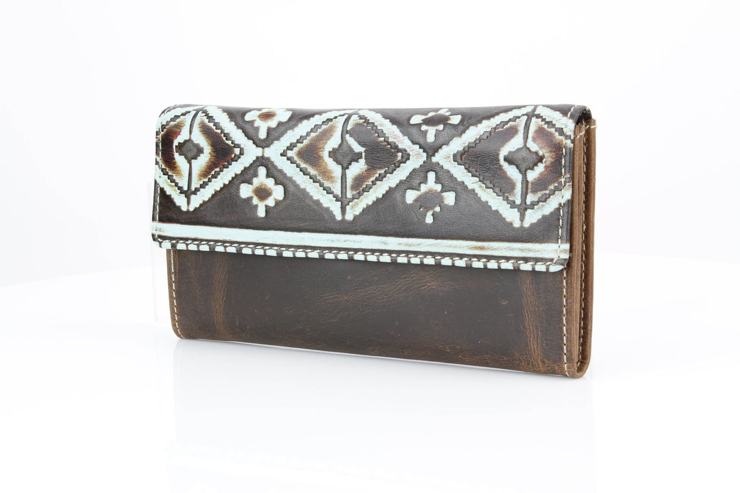 Women’s Brown Leather Aztec Clutch Wallet ABLW 18-2523