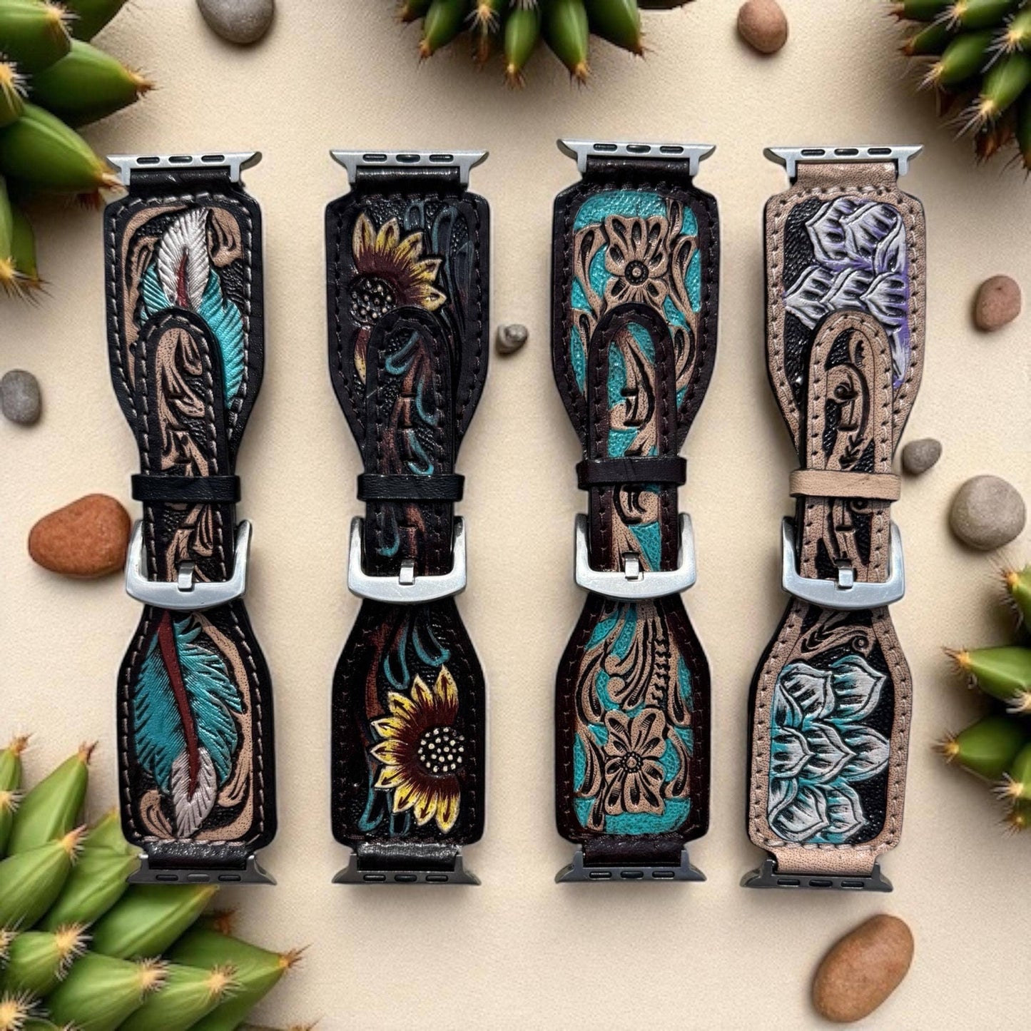 Western Tooled Leather Floral Watch Band by Double B Wild Rags