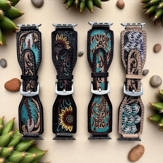 Western Tooled Leather Floral Watch Band by Double B Wild Rags