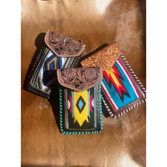 Western Tooled Leather Saddle Blanket Cell Phone Purse