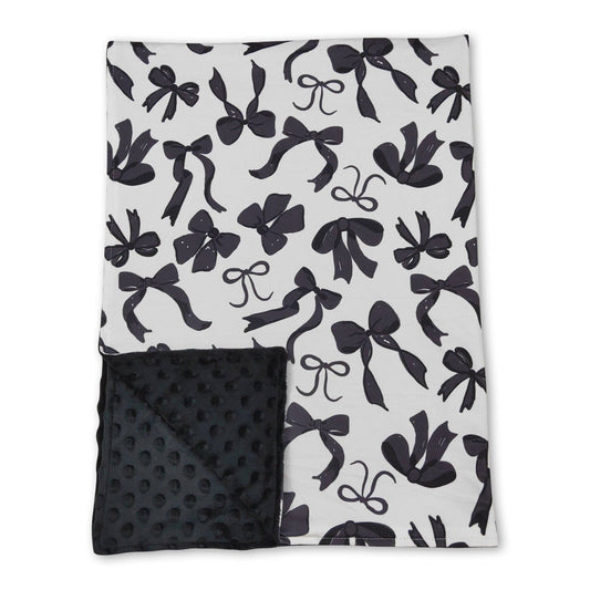 Black Polka Dots Bows Baby Girls Minky Blankets