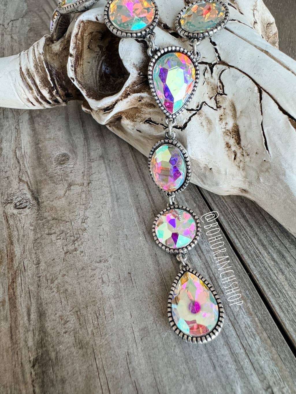 Western Clear Glass Stone Y Necklace 