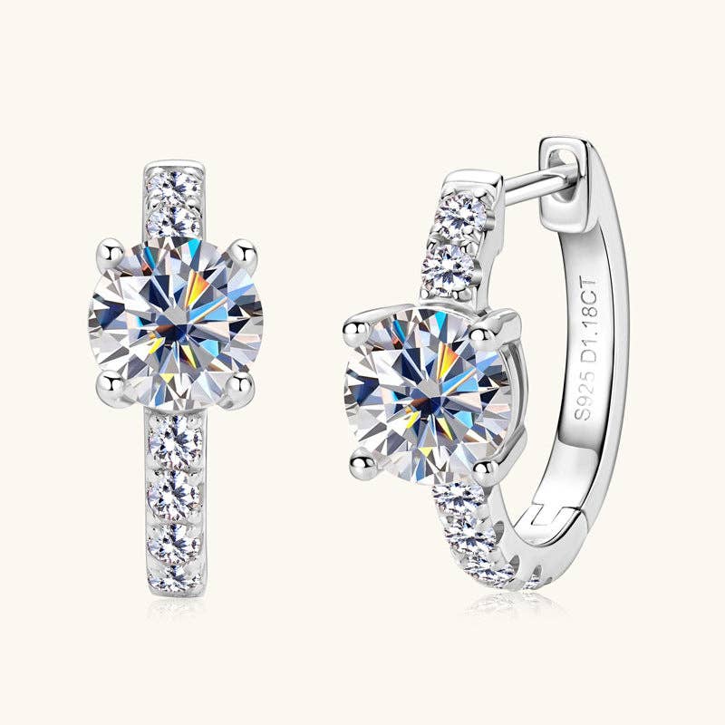 Moissanite Latch Back Huggie Earrings in 925 Sterling Silver