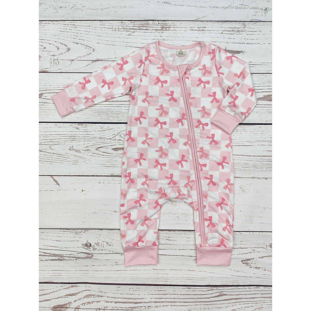sassy kids palace - Checkered Bow Print Baby Infant Zip Sleeper