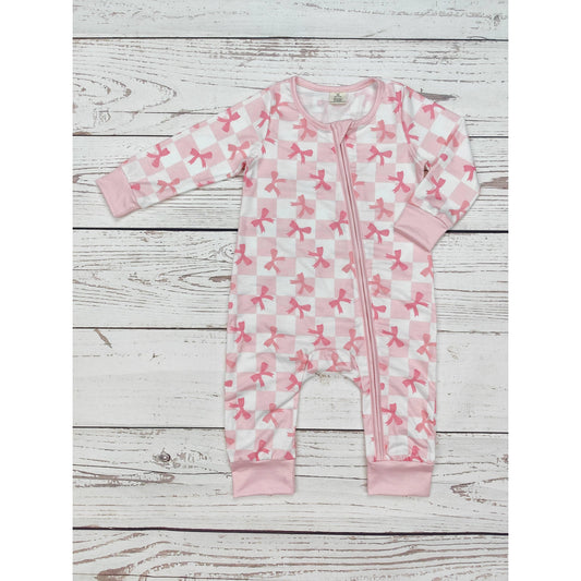 sassy kids palace - Checkered Bow Print Baby Infant Zip Sleeper