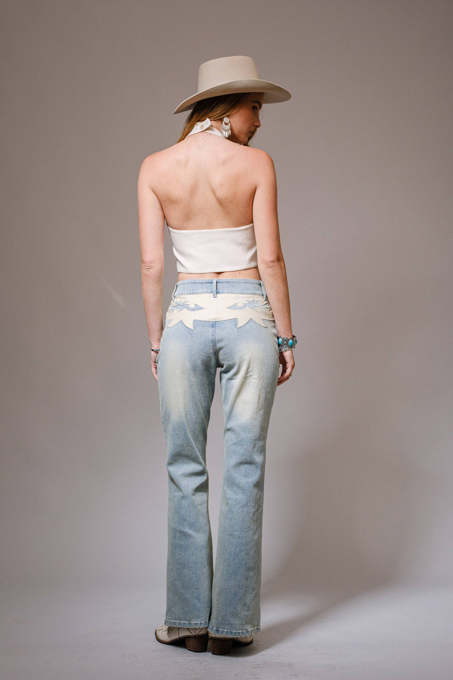 23425P - Western Contrast Patch Denim Jeans