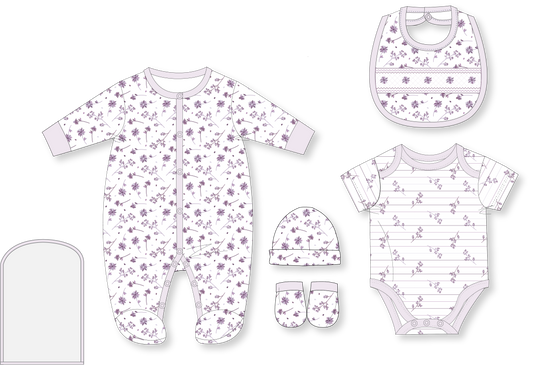 Infant Girls 5 Piece Multipack Set-Purple Floral