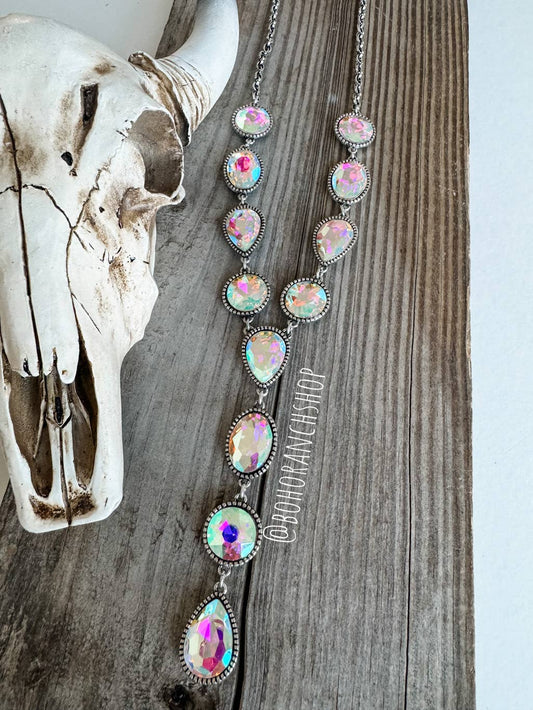 Western Clear Glass Stone Y Necklace 