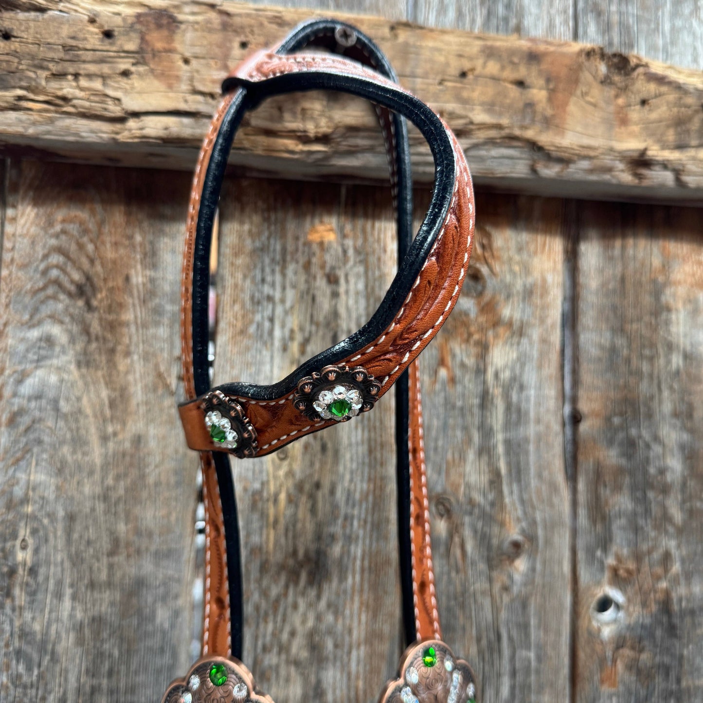 Rodeo Drive - Light Oil Floral Fern, Clear Browband/One Ear Breastcollar Tack Set #BBBC677