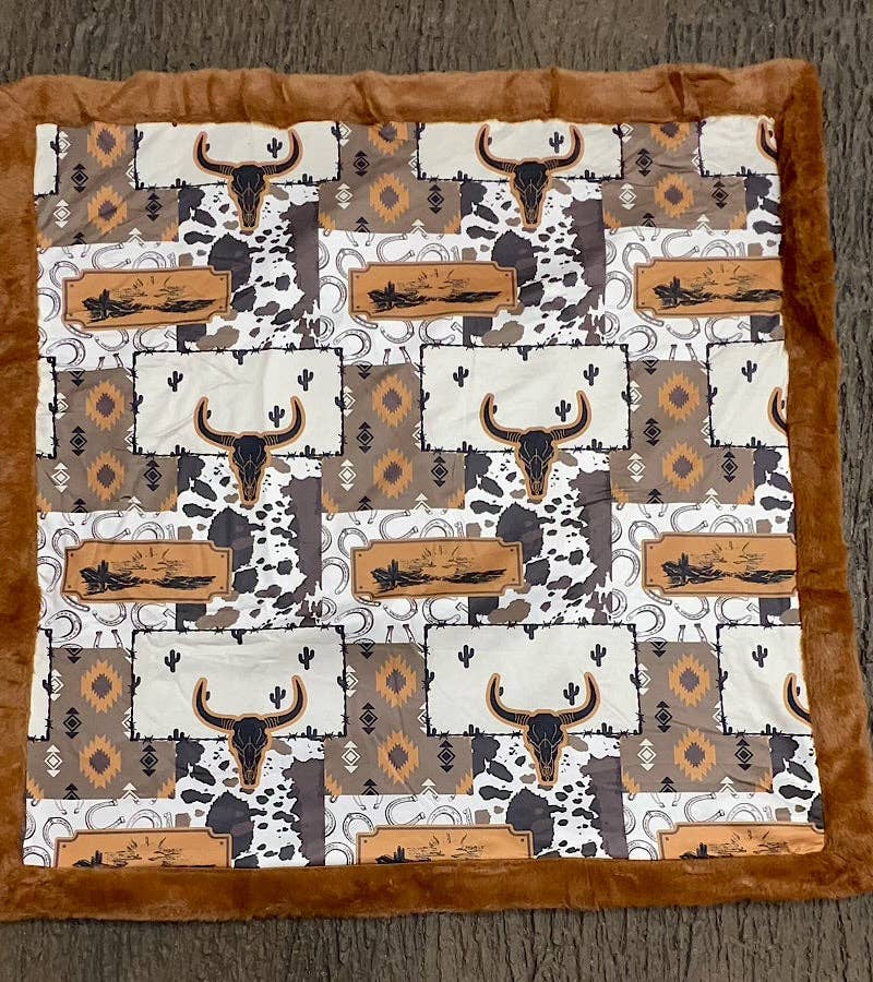 32 inch X 32 inch bull skull and cow printed baby blanket. BL0508