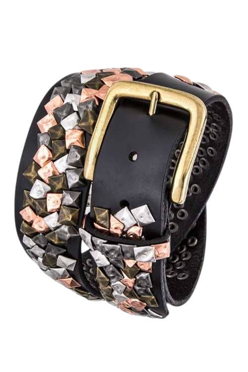 Hammered Studs Iconic Mix Tone Leather Belt