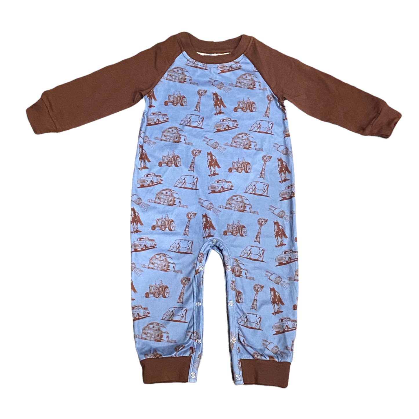 Shea Baby - Long Sleeve Boys Romper- Farm Print LSROM04